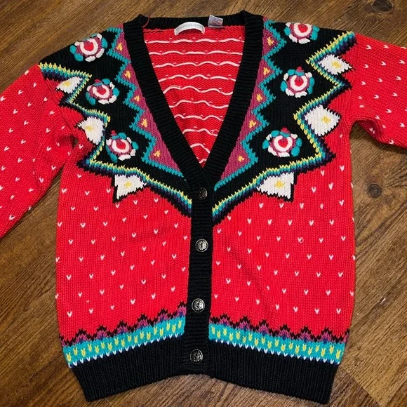 Complements 90s Retro Red Colorful Knit Button Up Cardigan Sweater Size S - Picture 11 of 14